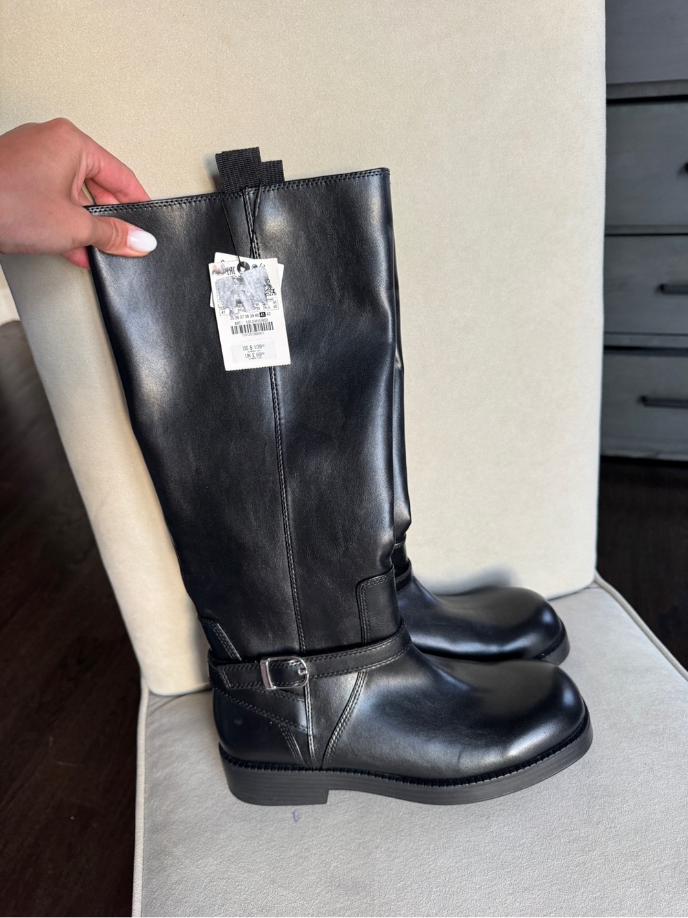 Zara Black Riding Boots Flat Knee High Boots Size 8.5
